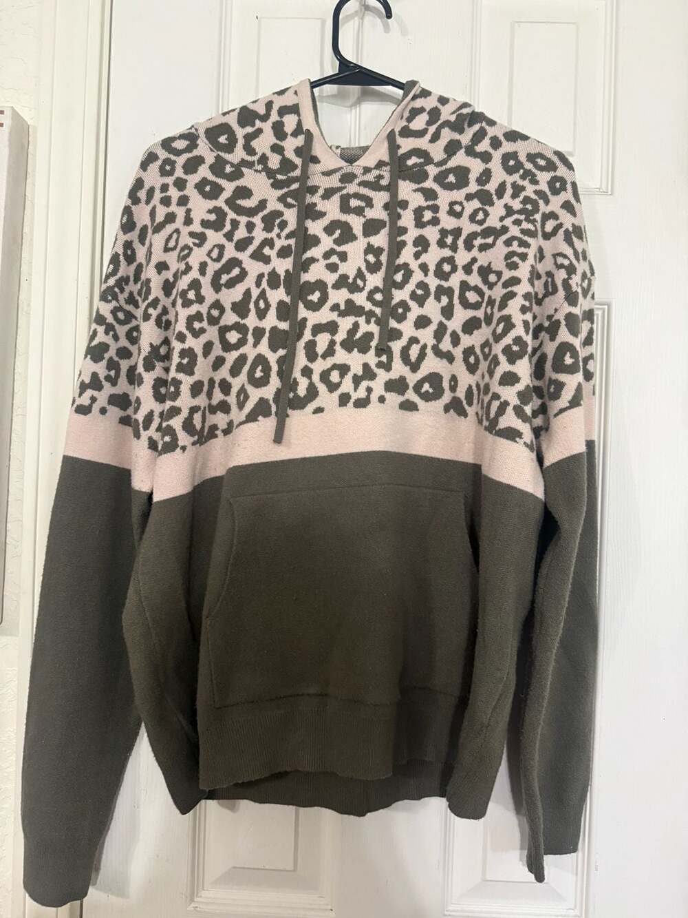 Tribal Women's Leopard Print Colorblock Knit Hoodie Style 1136O-3587